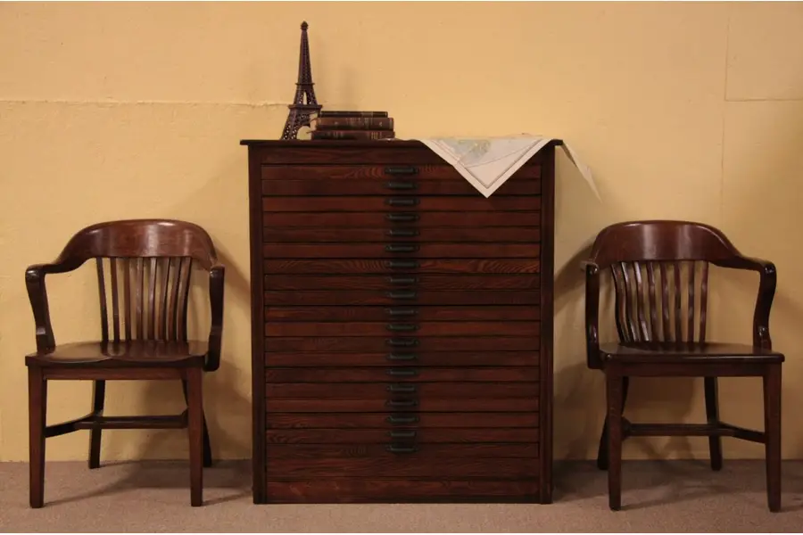 Photo of Hamilton 19 Drawer Oak Map, Print or Type Chest