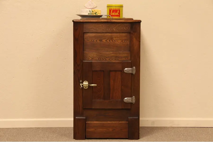 Photo of Antique Victorian Oak Ice Box Refrigerator, 1895