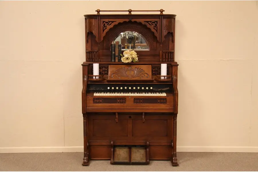 Photo of Estey Victorian Antique Oak Pump or Reed Organ