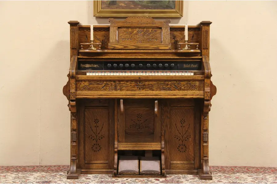 Photo of Dyer Bros. St. Paul Eastlake 1890 Oak Pump or Reed Organ