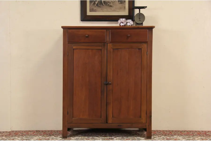 Photo of Country Pine 1870 Antique Pie Safe Cupboard, Punched Tin Panels