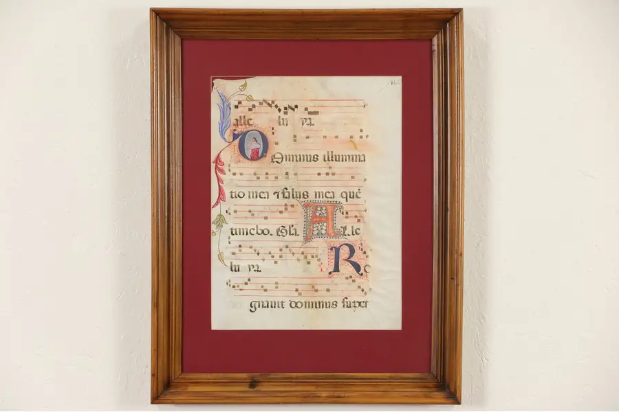 Photo of Musical Score 1600 Latin Hand Painted Vellum Manuscript, Framed