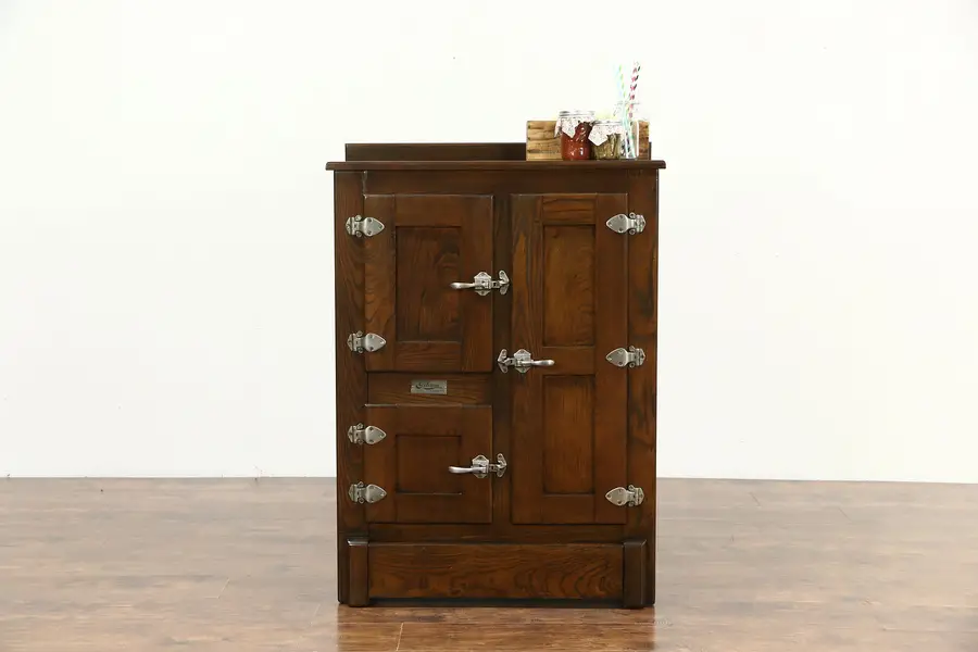 Photo of Oak Antique 1900 Kitchen Pantry Ice Box, Signed Gibson of Cambria
