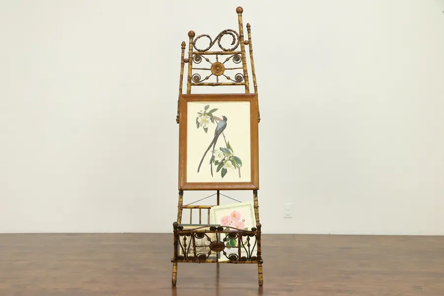 Photo of Victorian Antique 1880 Bamboo Picture Easel & Folio or Magazine Stand