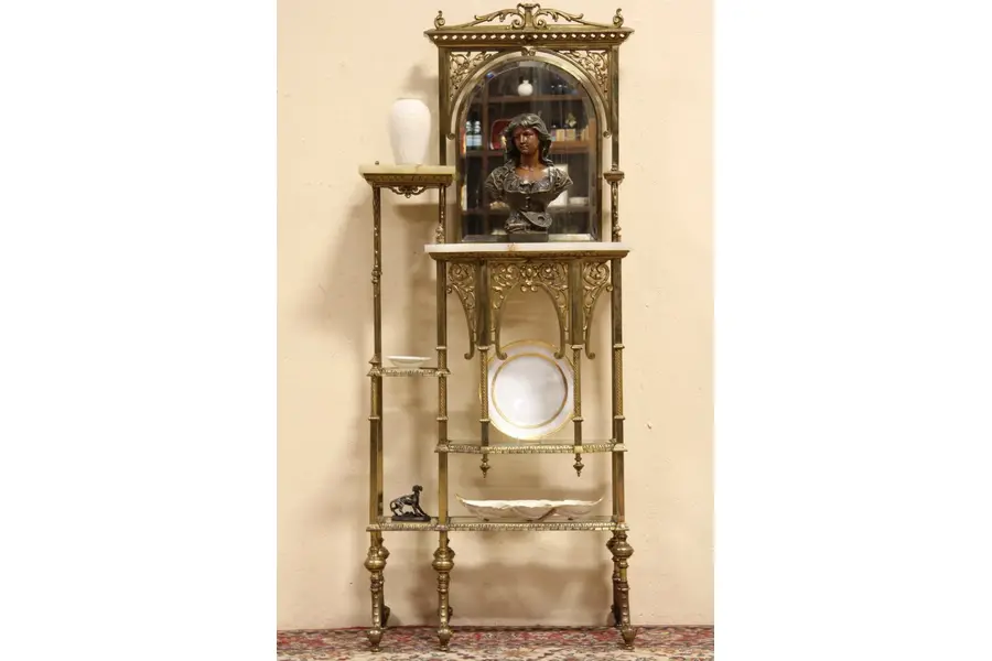 Photo of Victorian Bronze Antique 1895 Etagere or Curio Stand, Onyx & Mirror