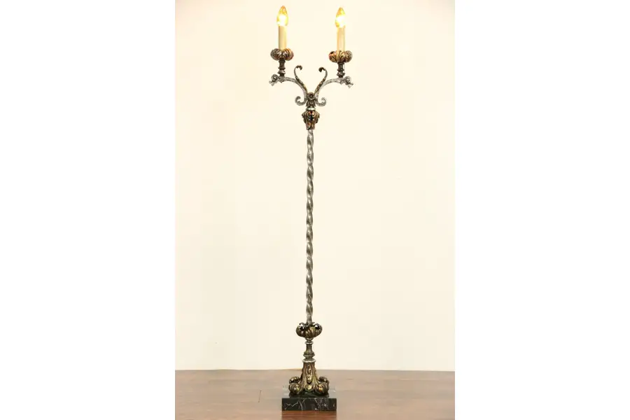 Photo of Venetian Style 1920's Floor Lamp Candelabra, Black Marble Base