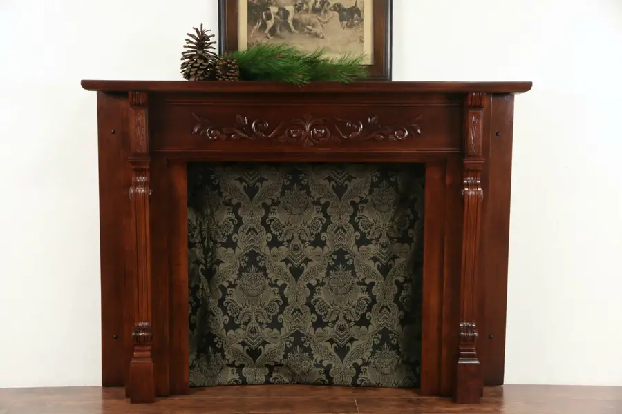 Photo of Carved Birch Fireplace Mantel, 1885 Antique Architectural Salvage