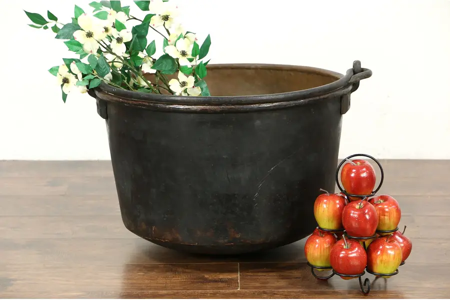 Photo of Copper Antique Cauldron or Fireplace Kettle, Signed Schaum of Lancaster, PA