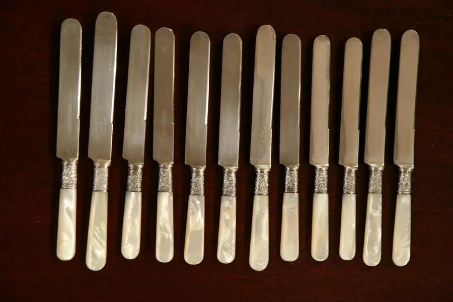 Photo of 12 Mother of Pearl Knives circa 1890