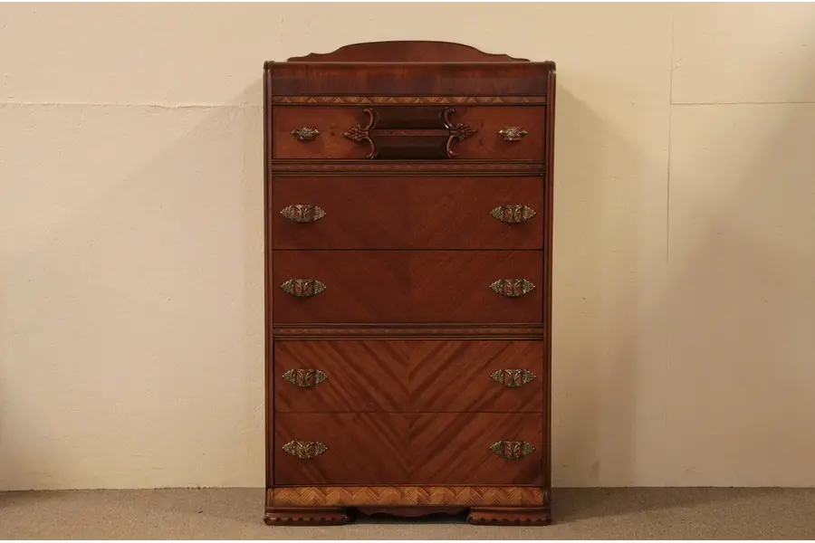 Photo of Art Deco Waterfall Highboy, Tall Chest or Dresser