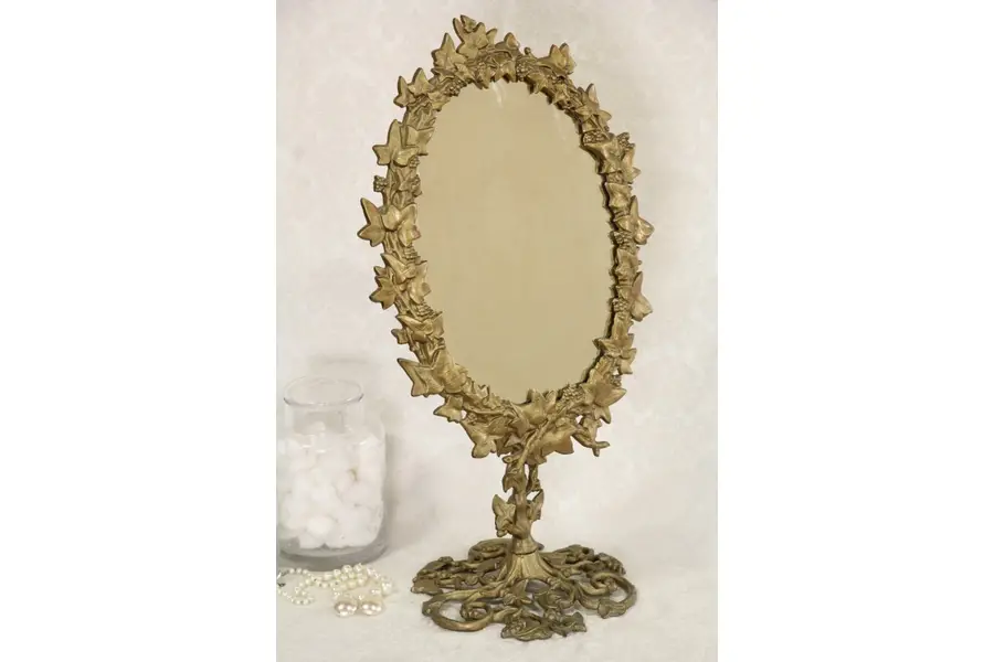 Photo of Victorian 1860 Antique Cast Iron Grapevine Swivel Dressing Mirror