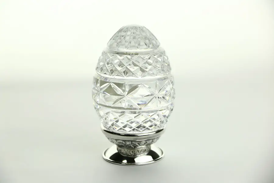Photo of Waterford Signed Cut Crystal Egg, Silver Plate Base