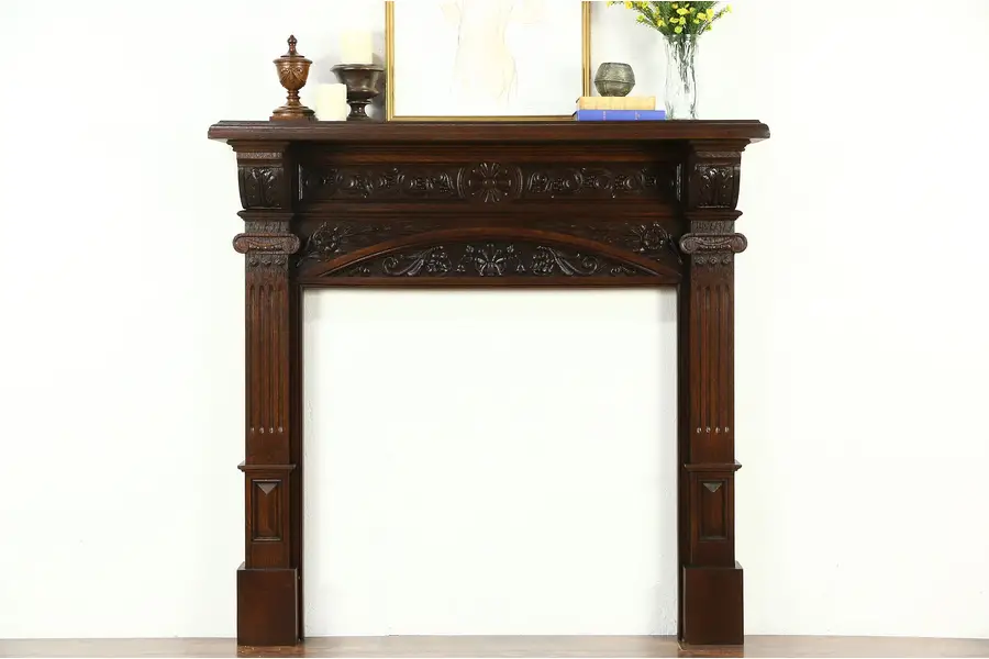 Photo of Oak Architectural Salvage Victorian Antique Carved Fireplace Mantel 11 1/2" Deep