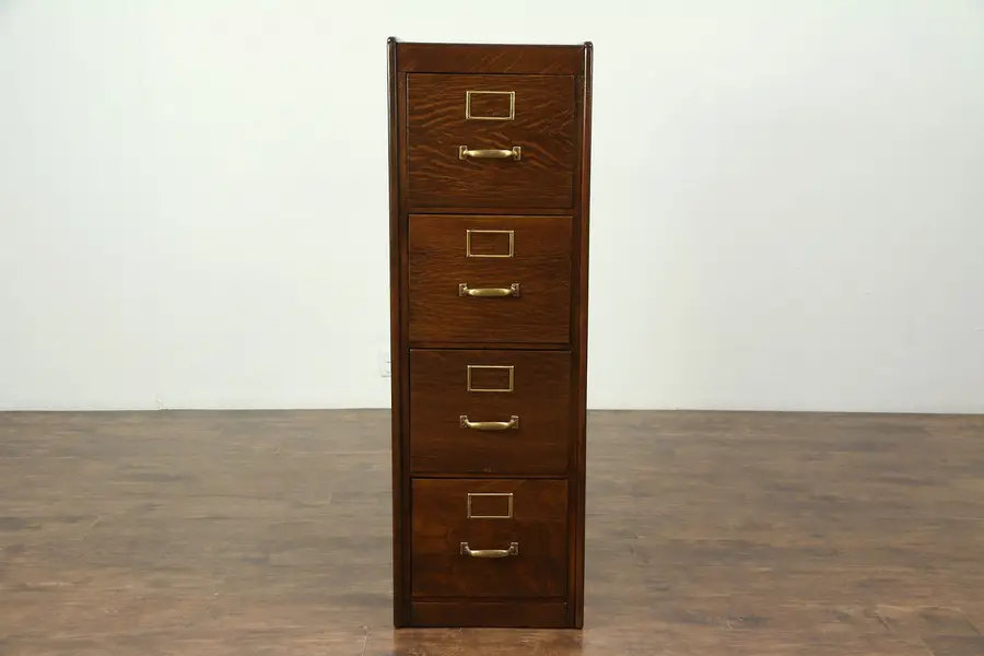 Photo of Oak 4 Drawer Filing Cabinet, Antique Library or Office File