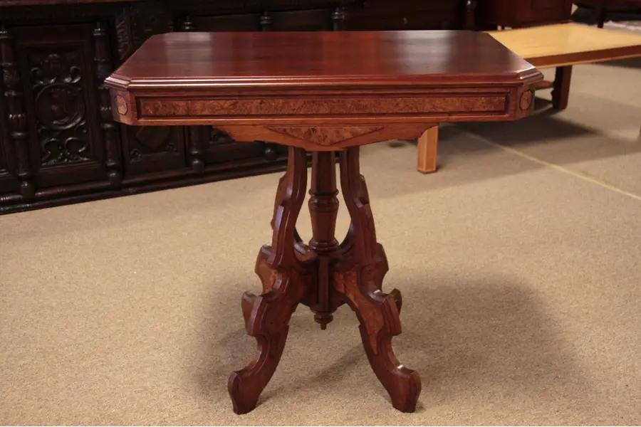 Photo of Antique Victorian Walnut with Burl Parlor Table