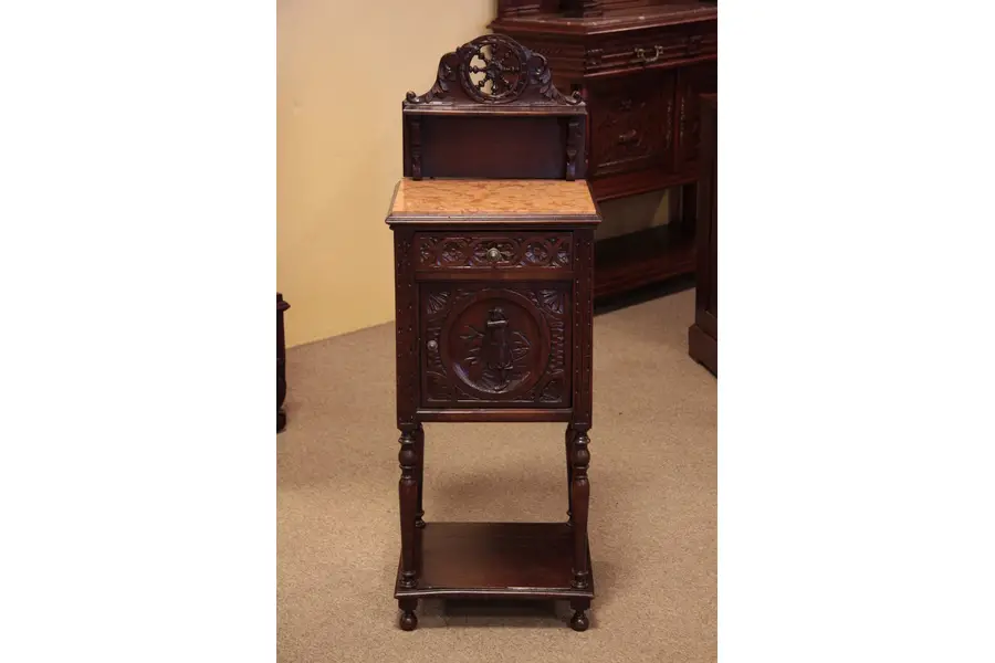 Photo of French Brittany Nightstand Table, Carved Folk Figure