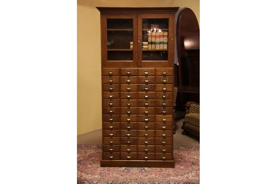 Photo of Oak 48 Drawer 1900 Lawyer's File Cabinet, Glass Door