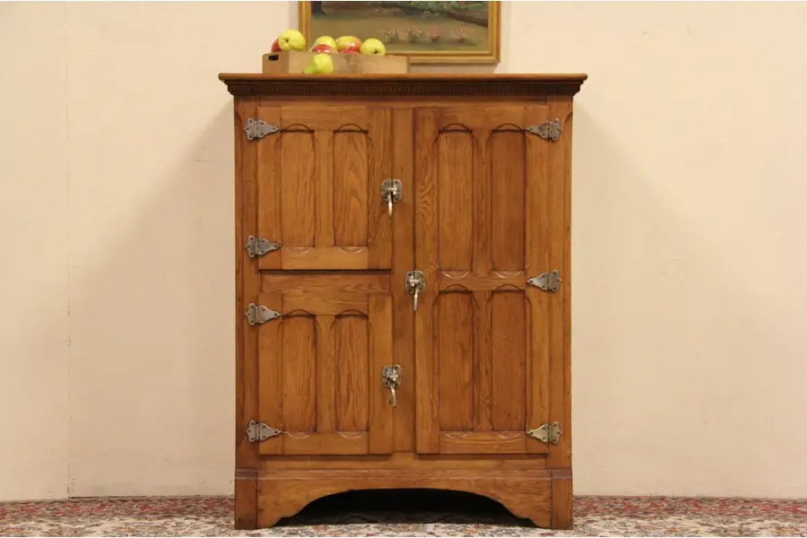 Photo of Oak 1890 Antique Ice Box, Original Hardware