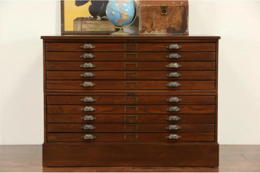 Photo of Oak Vintage Stacking Map Chest or Document File, Signed Mayline 10 Drawers