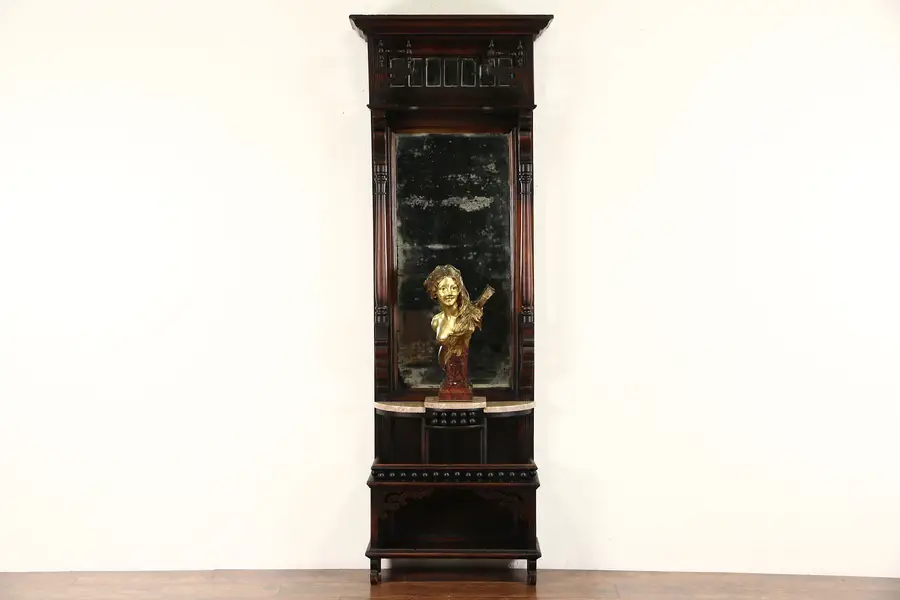 Photo of Victorian 1880 Antique Carved Hall or Pier Mirror, Marble Shelves