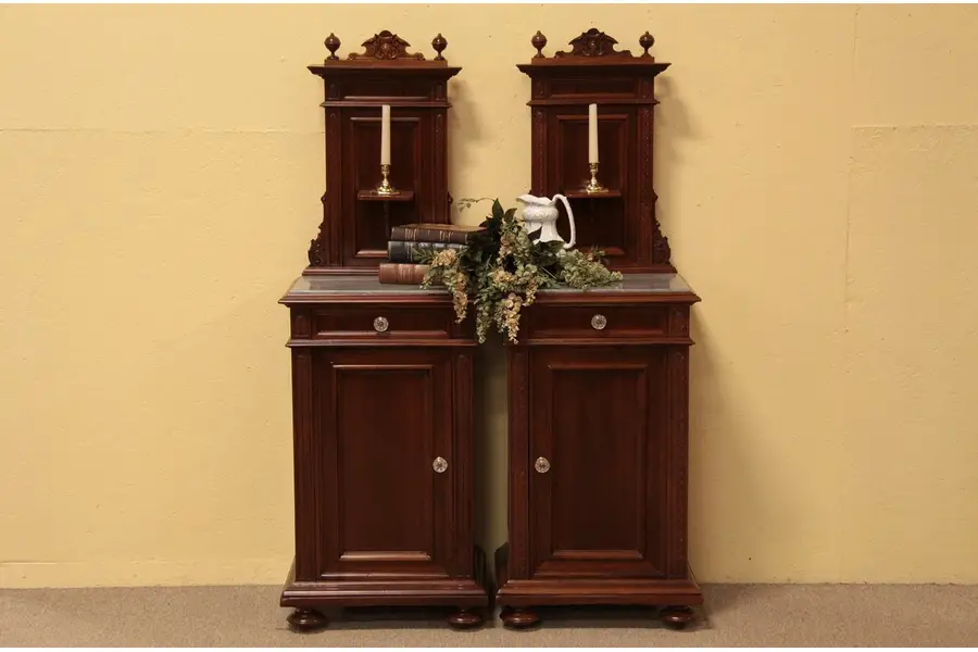Photo of Pair of Victorian Marble Top Nightstands, End Tables