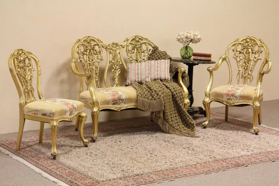 Photo of Karpen Gold 3 Pc. Antique Salon Set, Chairs