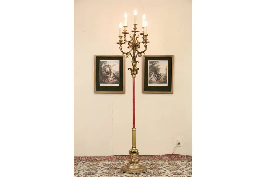 Photo of Bronze 6 Candle Antique Candelabra Floor Lamp