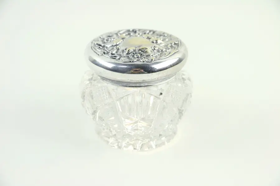 Photo of Boudoir Jar, Antique 1900 Glass, Silverplate Cover