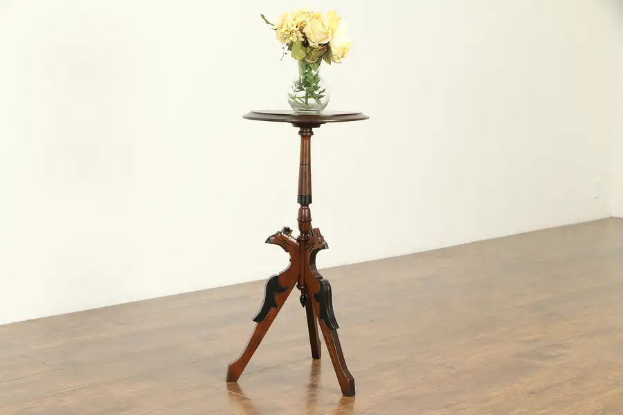 Photo of Victorian Antique Walnut Plant Stand or Sculpture Pedestal, Carved Heads