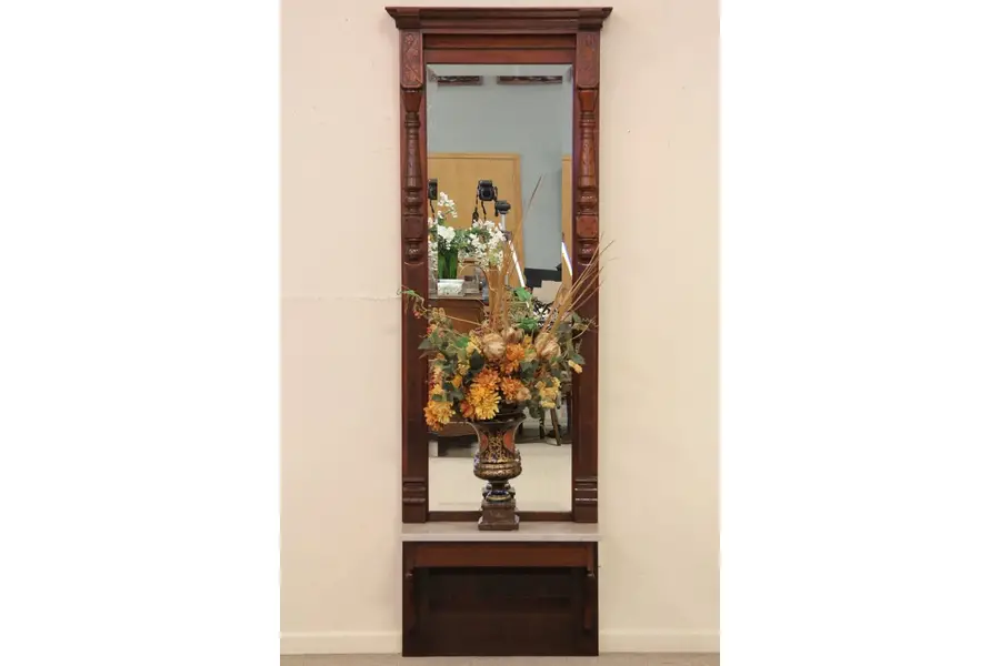 Photo of Victorian Eastlake Hall or Pier Mirror, Marble Shelf
