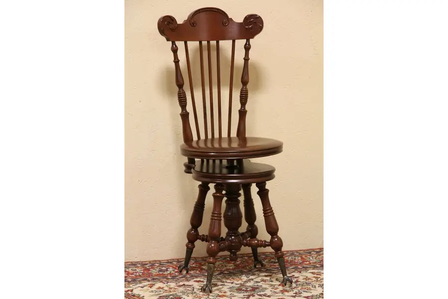 Photo of Victorian Adjustable Piano or Organ Stool with Back