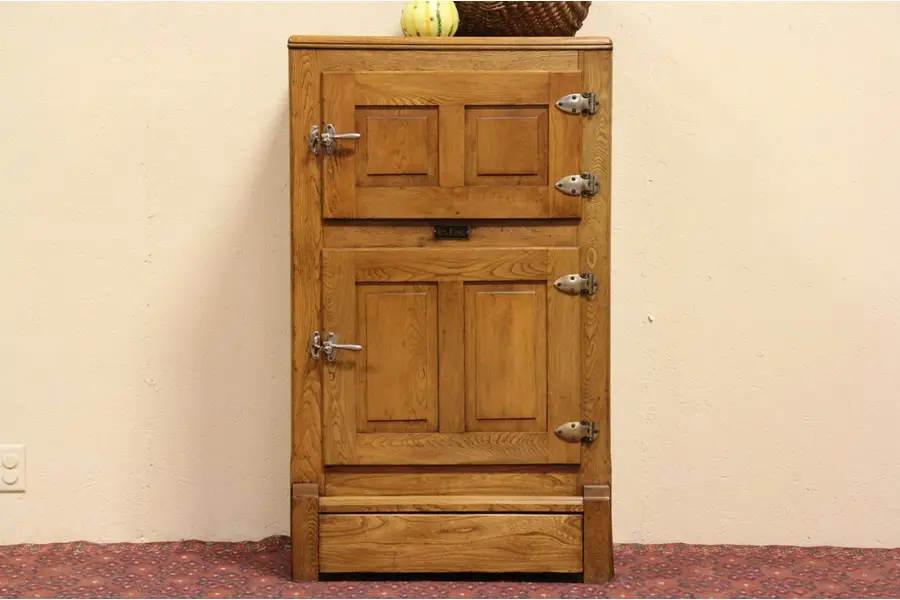 Photo of Oak Raised Panel Ice King 1900 Ice Box