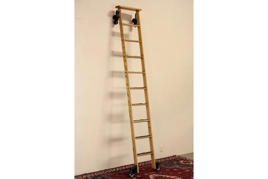 Photo of Library, Kitchen or Wine Cellar Industrial Rolling Oak 9' Ladder