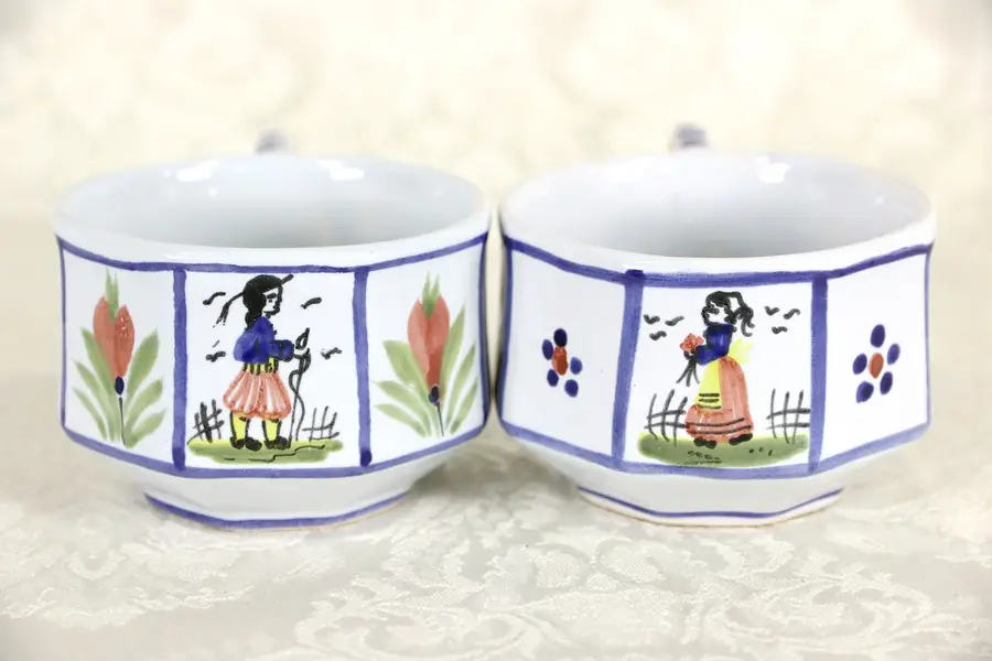 Photo of Set of 2 Coffee Cups, Quimper Hand Painted Brittany, France