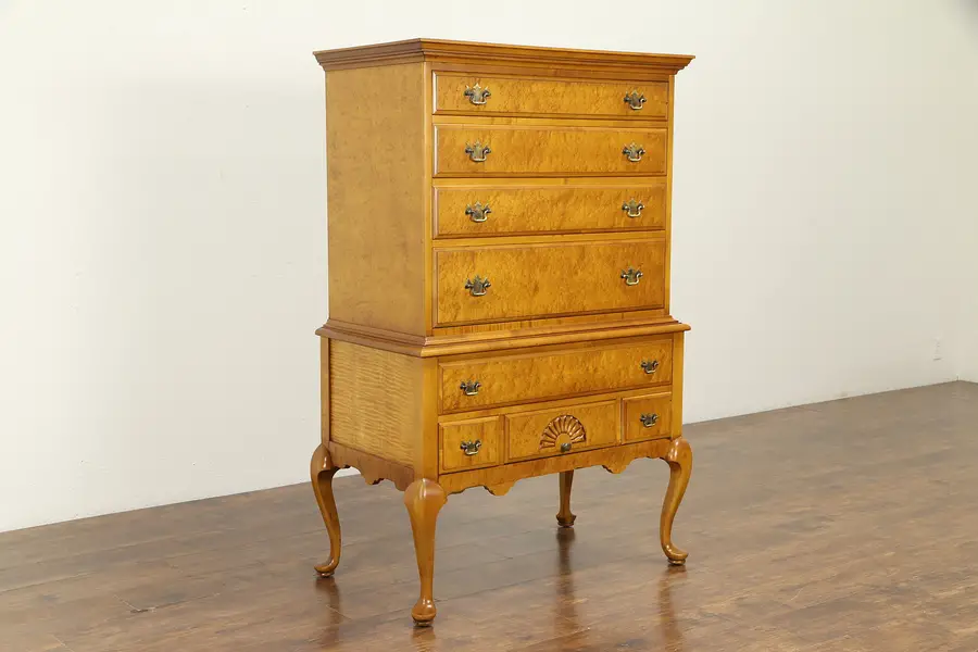 Photo of Curly Birdseye Maple Antique Tall Chest on Chest, Highboy, McCreery