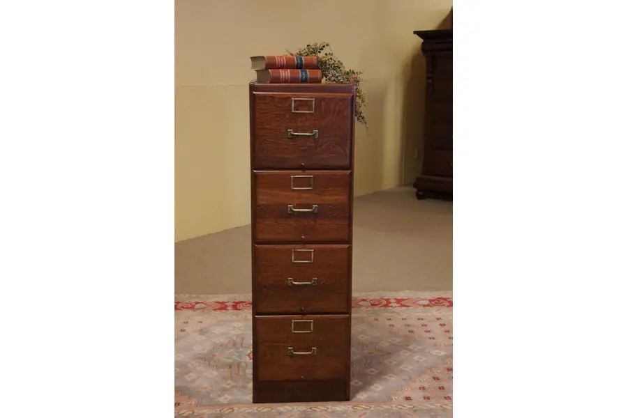 Photo of Oak Antique File Cabinet, 4 Drawer
