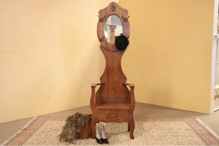 Photo of Victorian Oak Hall Bench and Stand, Lift Seat