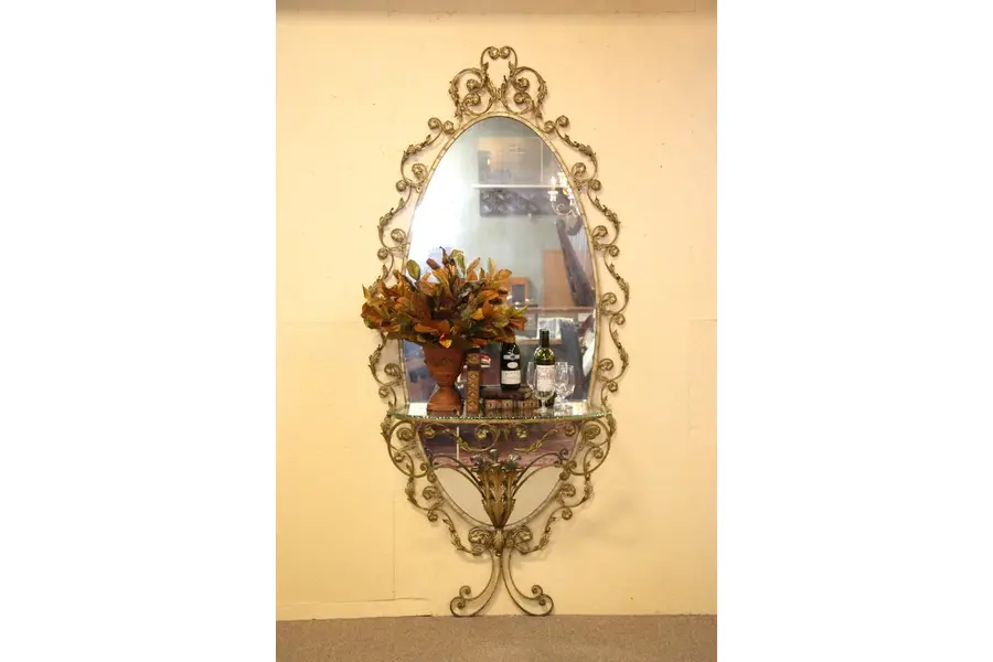 Photo of Wrought Iron Dressing or Hall Mirror, Console Shelf