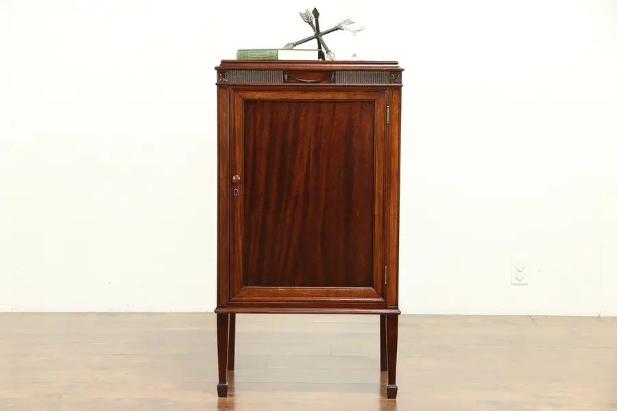 Photo of Traditional Antique Mahogany Music or Bath Cabinet, Adjustable Shelves
