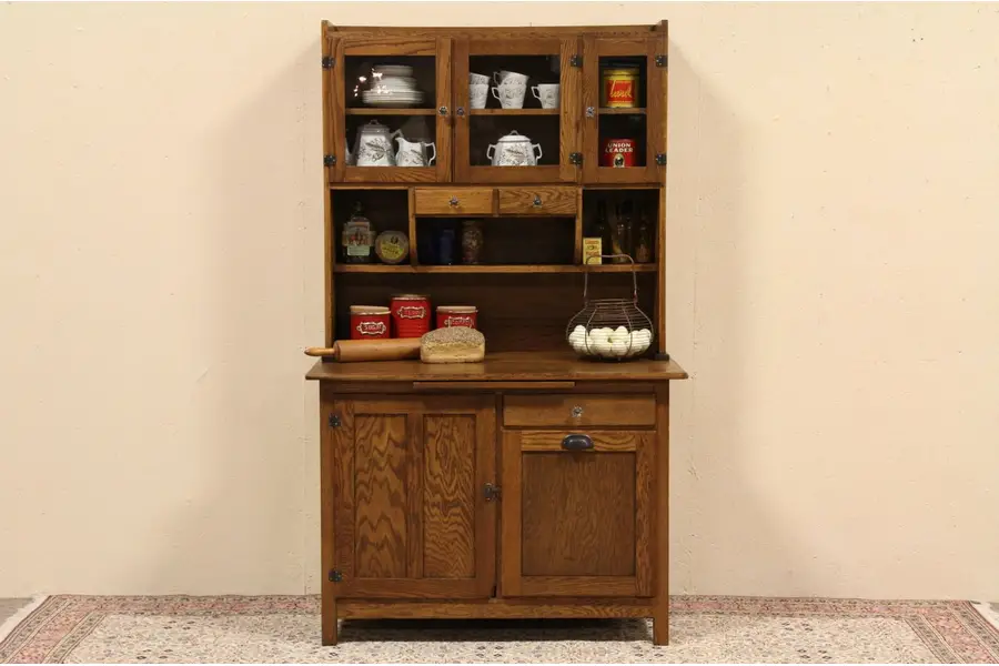 Photo of Oak Hoosier 1910 Antique Country Kitchen Cupboard