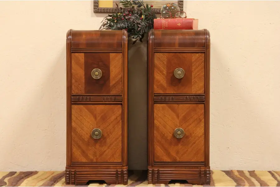 Photo of Pair Art Deco Waterfall Night Stands or Bedside Tables