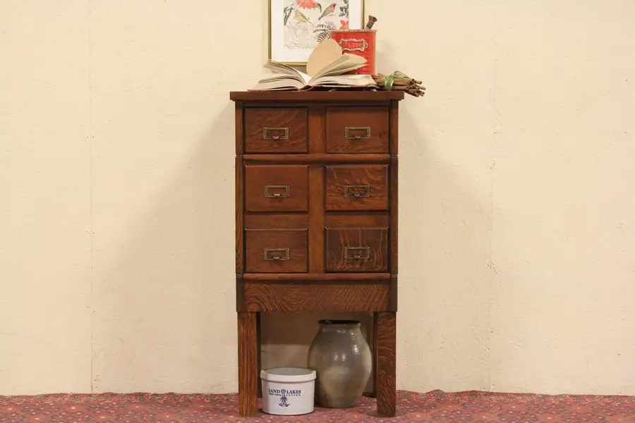 Photo of Oak Antique 6 Drawer 4x6 Card or Recipe File Cabinet