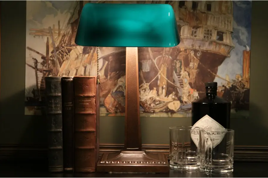 Photo of Amronlite Emerald Green Pat. 1917 Brass Desk Lamp