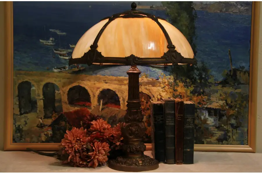 Photo of Stained Glass 1915 Antique Panel Lamp
