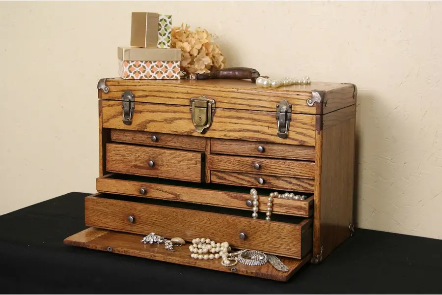 Photo of Machinist Oak 1920's Excelsior Tool Chest, Collector or Jewelry Box