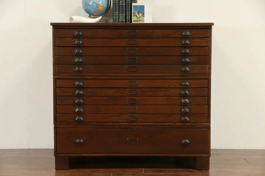 Photo of Oak 1910 Antique Stacking Map Chest, Artist or Document File, 11 Drawers