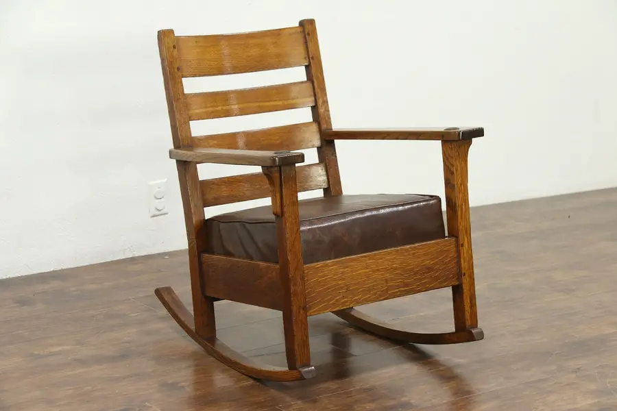 Photo of Arts & Crafts Mission Oak Antique Rocker Craftsman Rocking Chair, Limbert