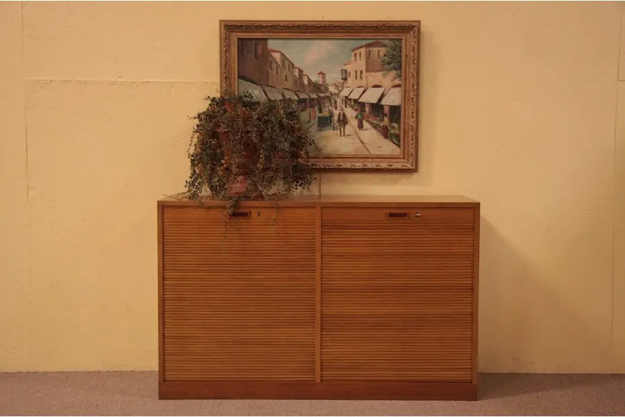 Photo of Danish Midcentury Modern Oak Rolltop File Cabinet