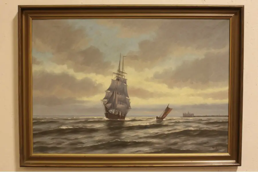 Photo of Tall Sailing Ship at Sea, Original 1920's Oil Painting