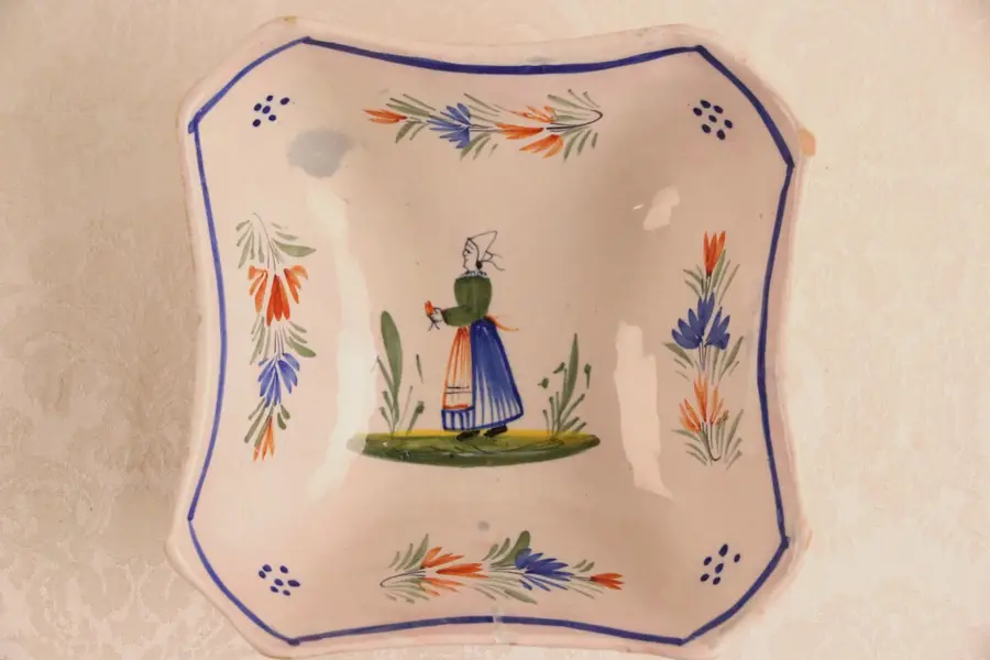 Photo of Henriot Quimper Signed Square Serving Bowl Tradition Pattern